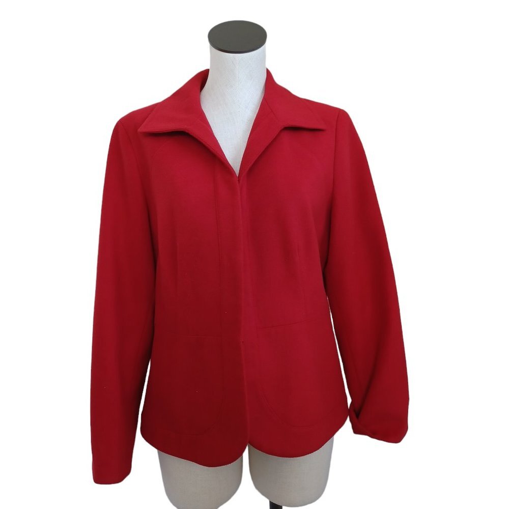 Chicos Red Blazer Coat Jacket Felt Womens size Large
